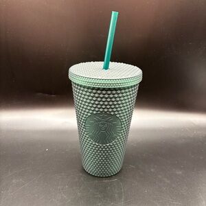 NWT Starbucks Tumbler 2022 Holiday Collection Matte Dark Evergreen Studded 16 oz